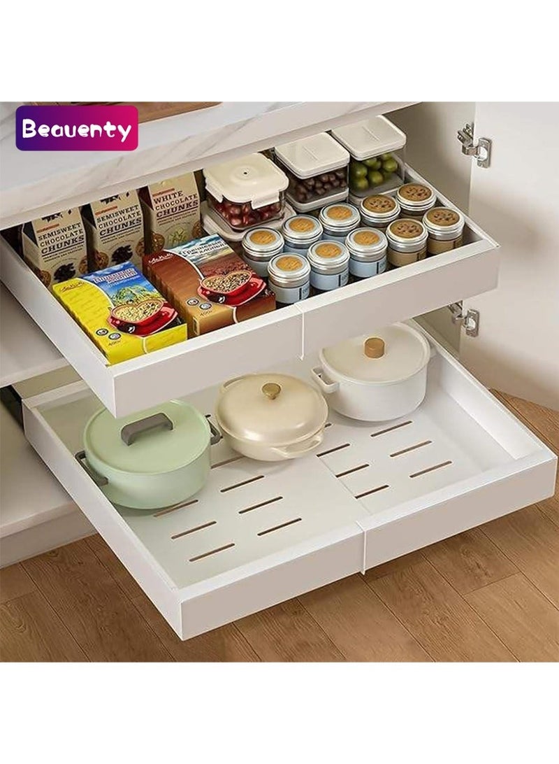 Beauenty Pull out Cabinet Organizer, 3 Slides Expandable Pull out Cabinet Organizer, Slide out Cabinet Organizer Drawers Storage for Kitchen Cabinets, Living Room, Home, Pots, Pantry (White-1) - Image 1